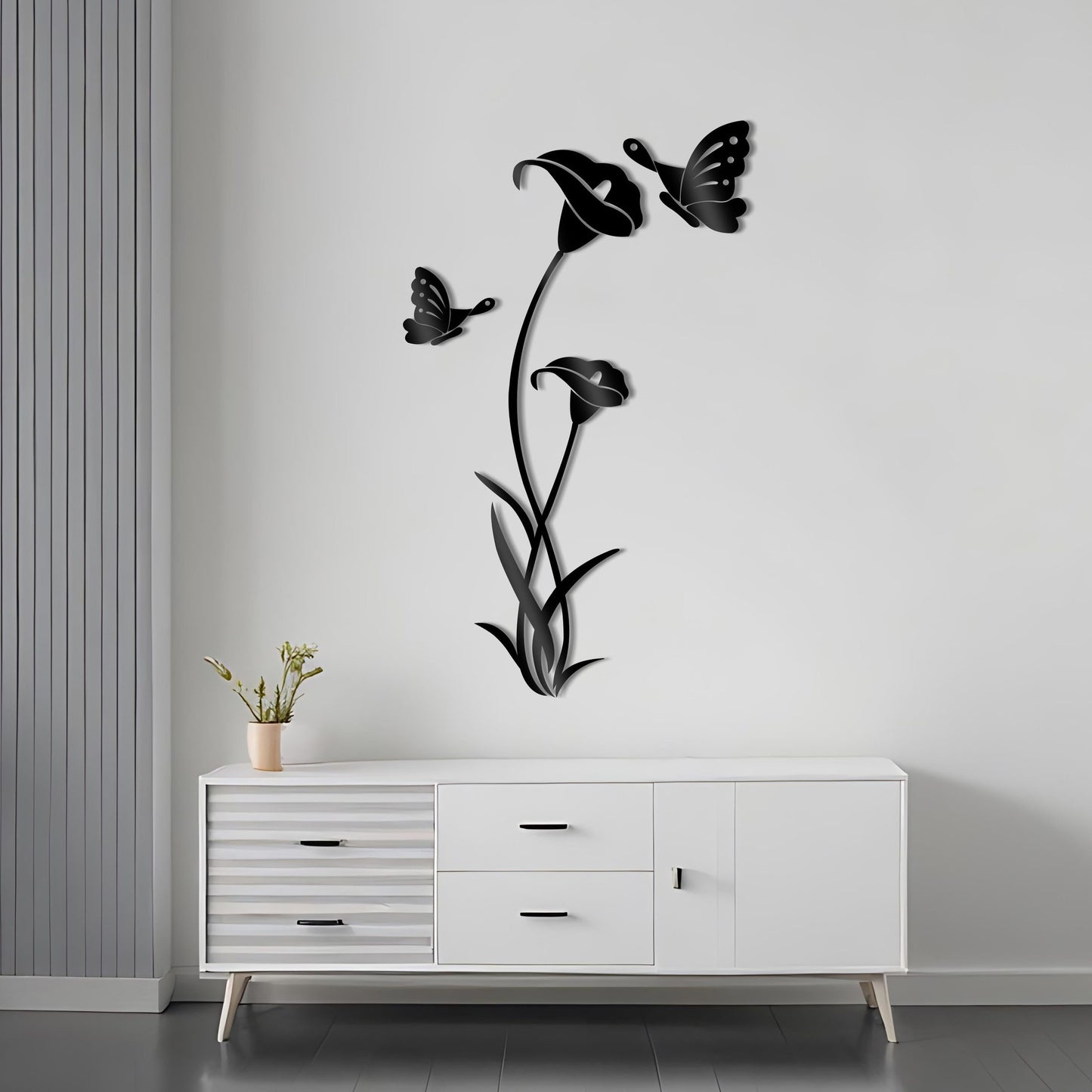 Golden Acrylic Lilly Flower & Butterfly Acrylic Mirror