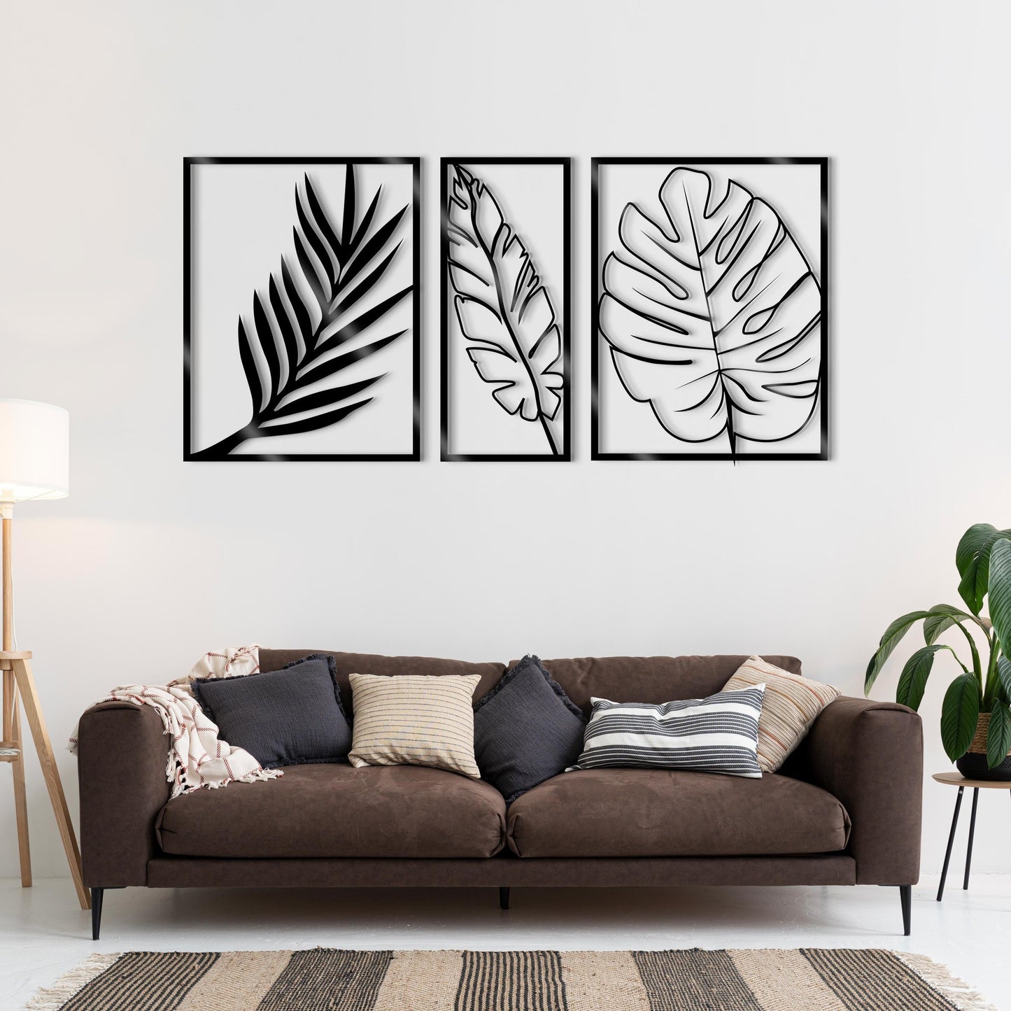 Leaves Wall Art / Set of 3 Panels with Monstera Leaf / Botanical Living Room Decor / Large Wood Wall Art