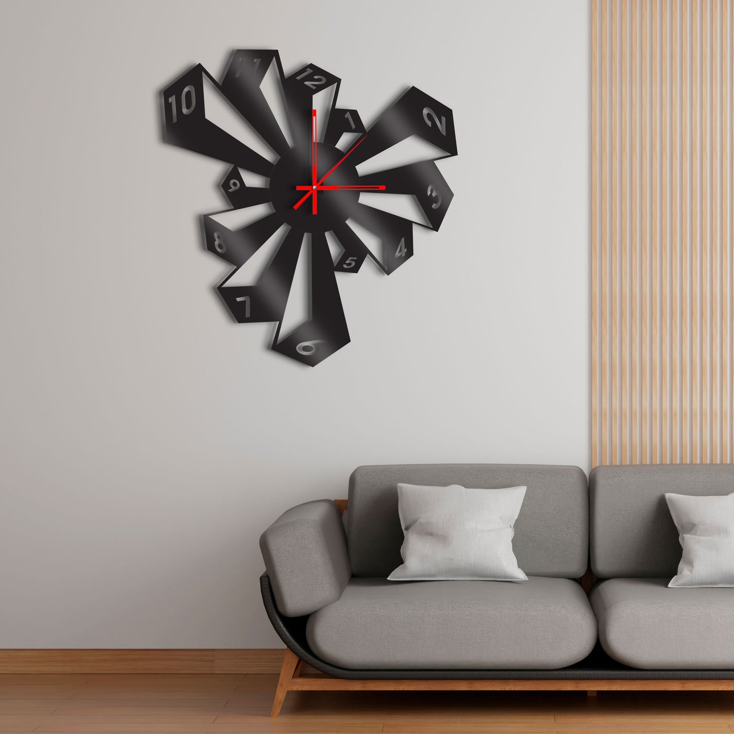 Wooden Modern Wall Clock, Geometric Clock, - Stylish Wall Clock for Home Decor