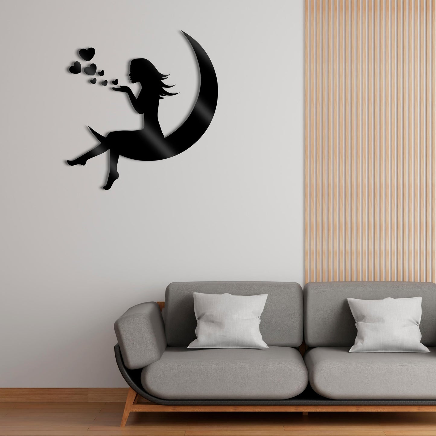 3D Girls Moon Mirror Wall Stickers
