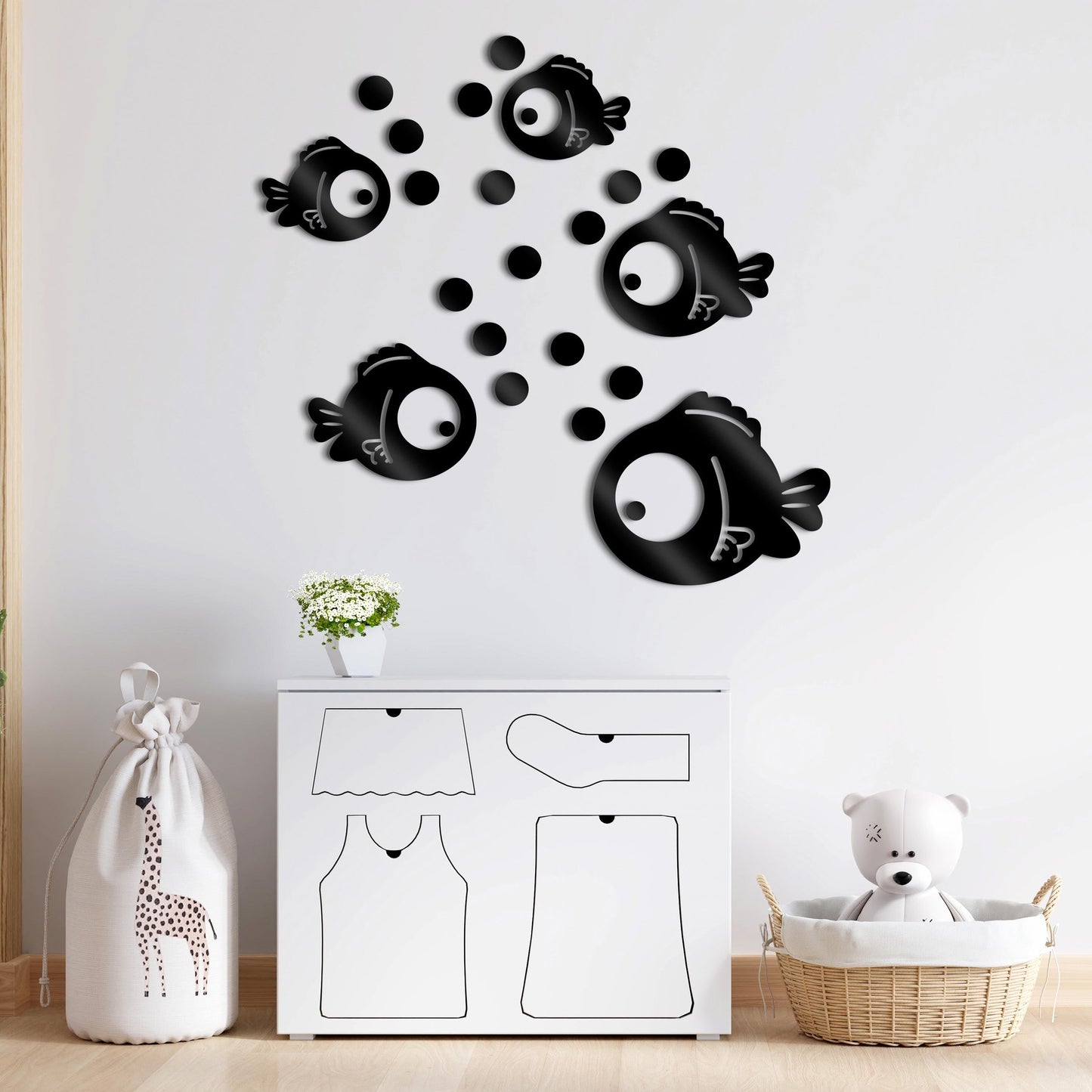Fish and Bubbles Mirror Stickers