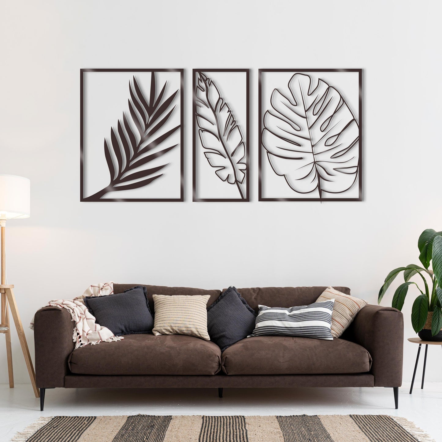 Leaves Wall Art / Set of 3 Panels with Monstera Leaf / Botanical Living Room Decor / Large Wood Wall Art