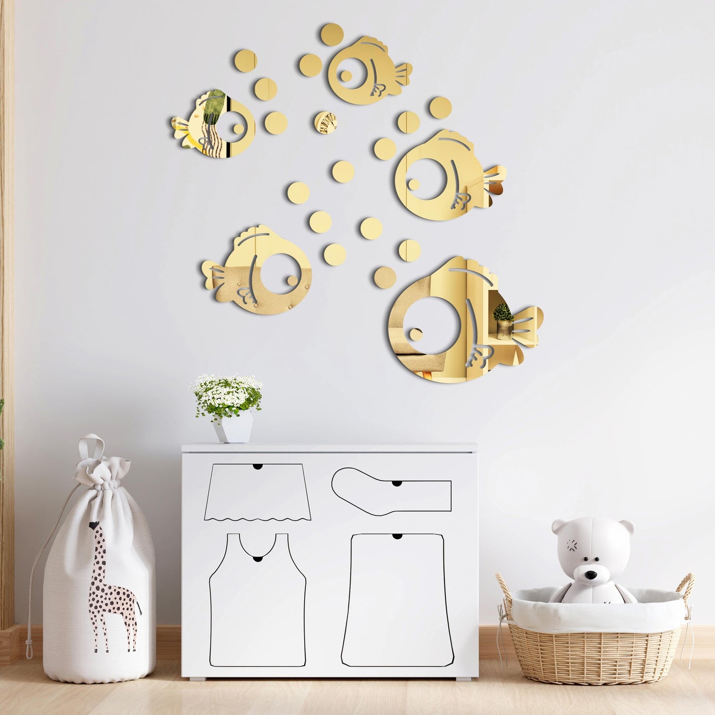 Fish and Bubbles Mirror Stickers