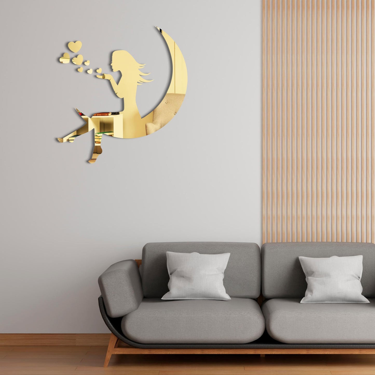 3D Girls Moon Mirror Wall Stickers