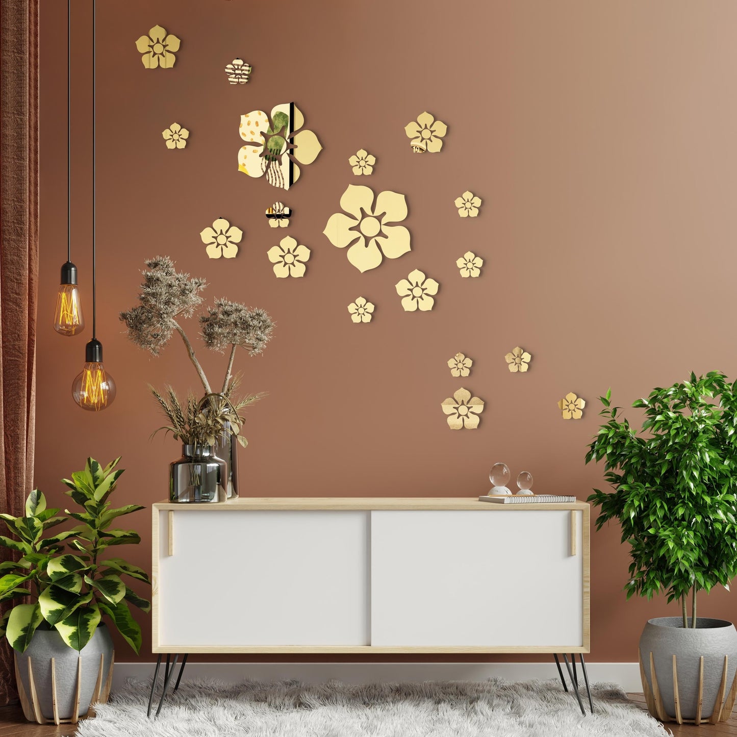 Flower Art 3D Mirror Wall Stickers Modern Ceramic