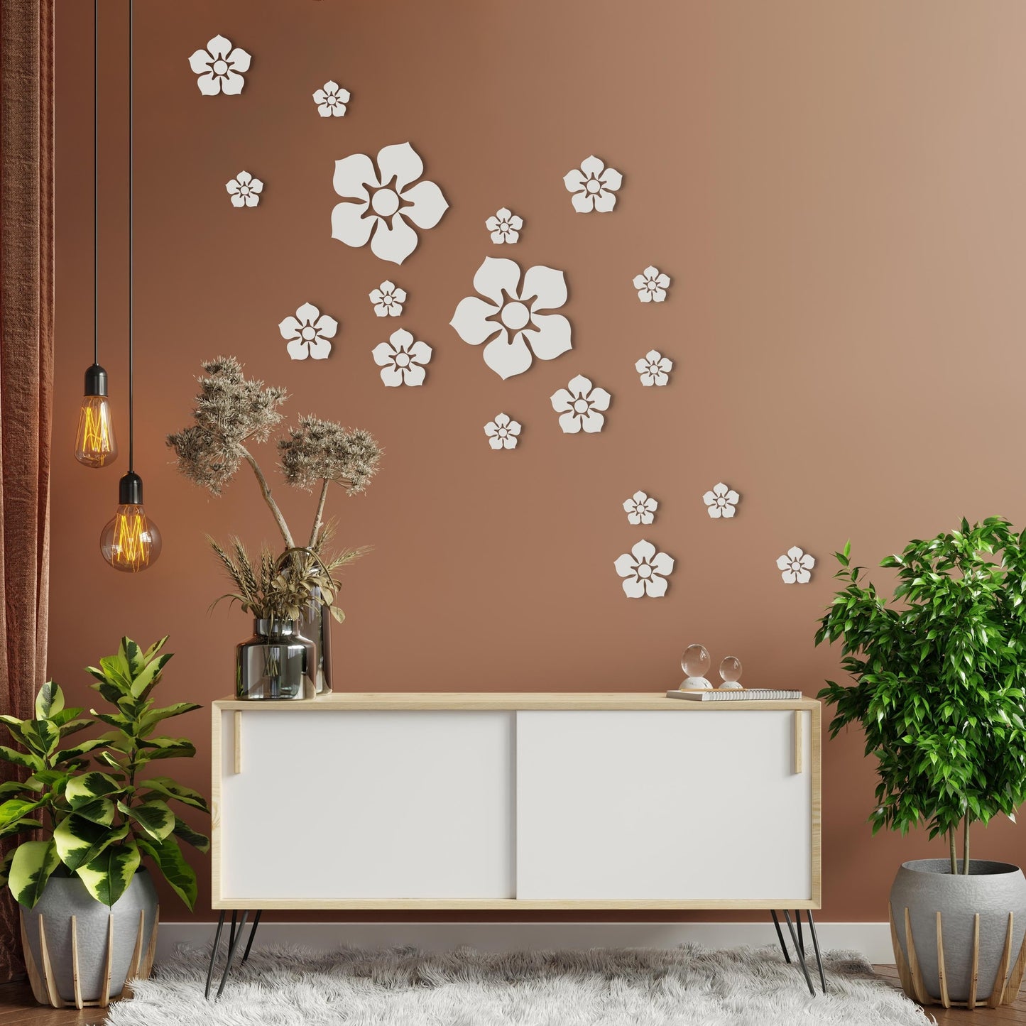 Flower Art 3D Mirror Wall Stickers Modern Ceramic