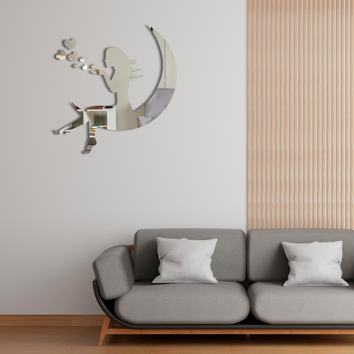 3D Girls Moon Mirror Wall Stickers