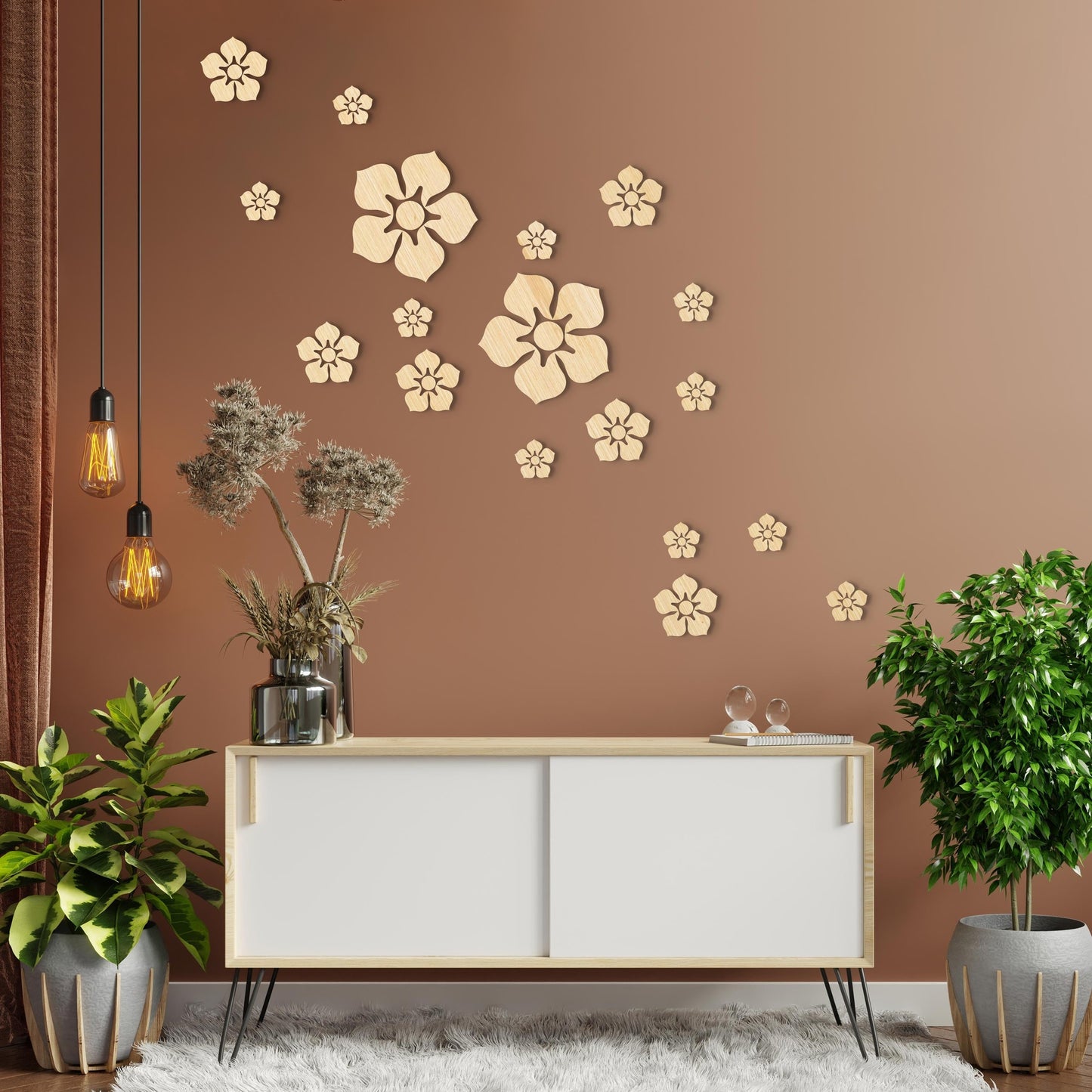 Flower Art 3D Mirror Wall Stickers Modern Ceramic