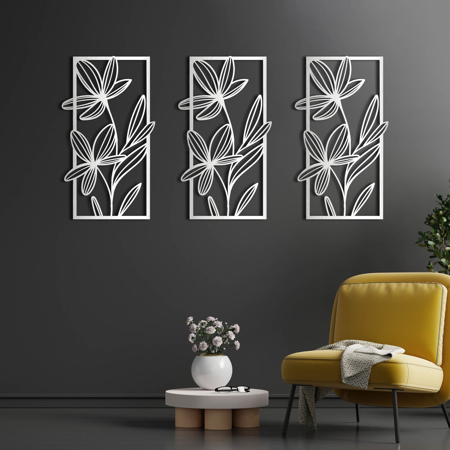 Floral Acrylic Wall Decor set of 3 panels