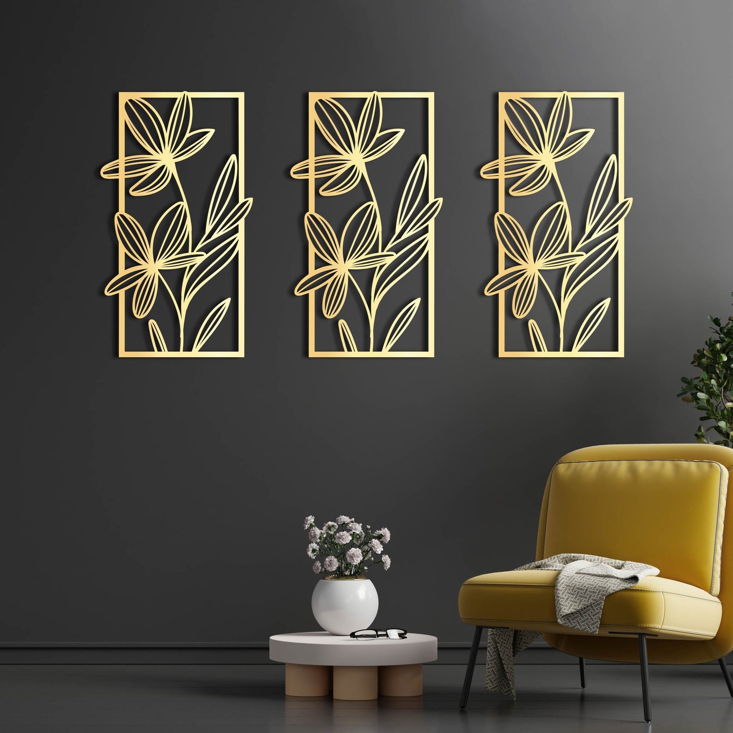 Floral Acrylic Wall Decor set of 3 panels