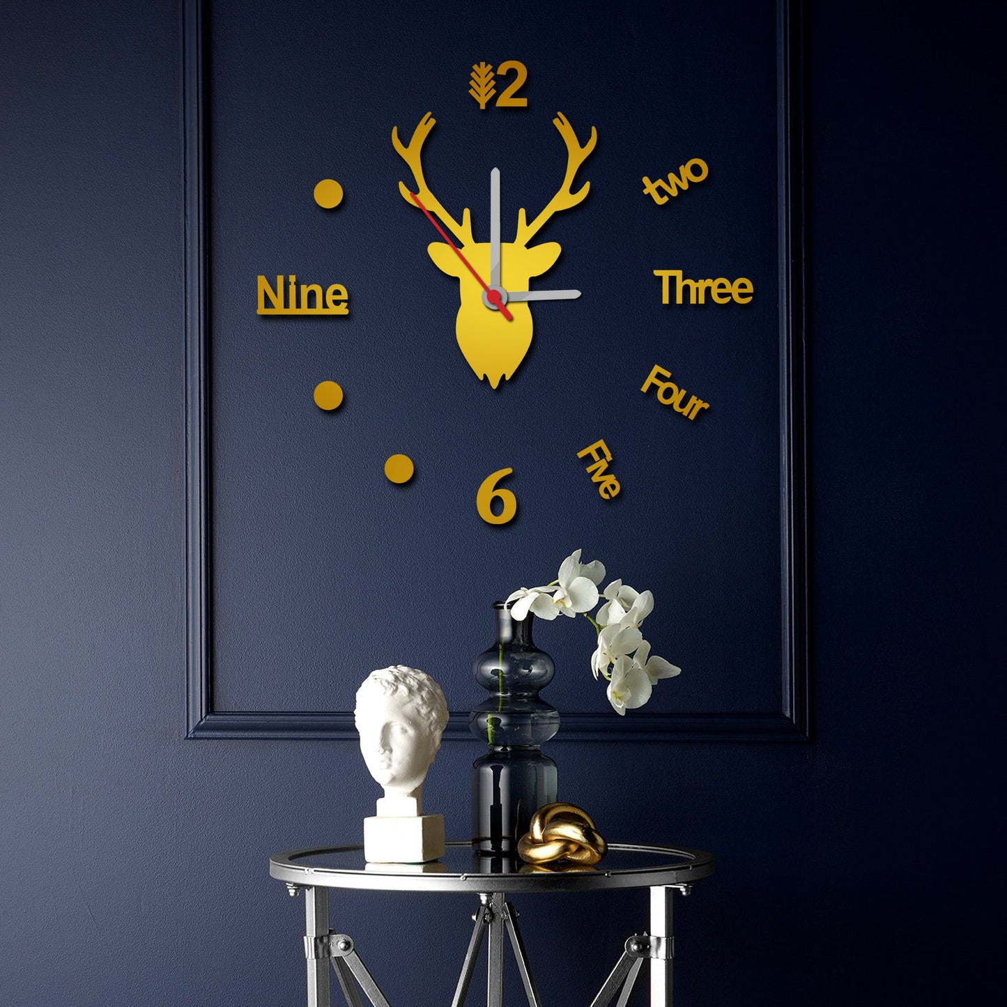 Deer Head Wall Clock Frameless DIY Wall Mute Clock 3D - Stylish Wall Clock for Home Decor