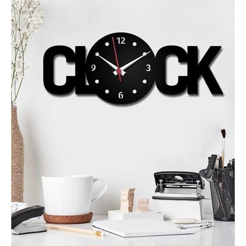 Clock Text Shape Designer Wooden Wall Clock - Stylish Wall Clock for Home Decor