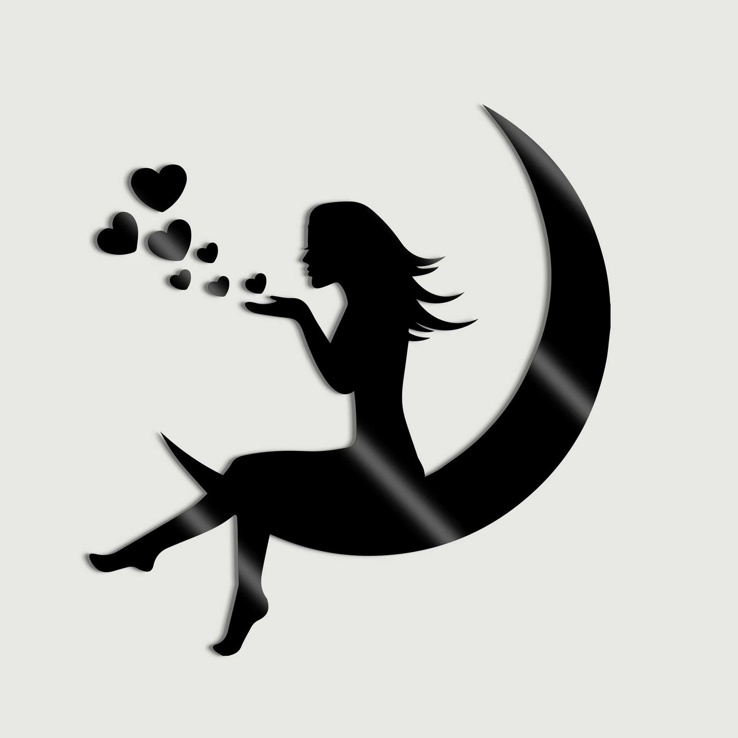 3D Girls Moon Mirror Wall Stickers
