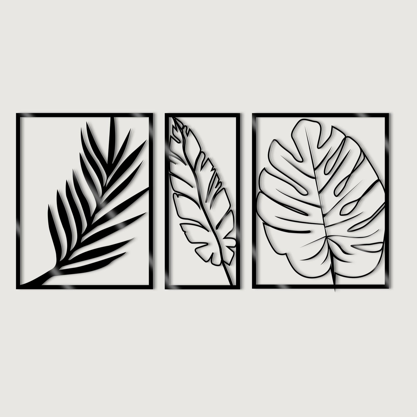 Leaves Wall Art / Set of 3 Panels with Monstera Leaf / Botanical Living Room Decor / Large Wood Wall Art