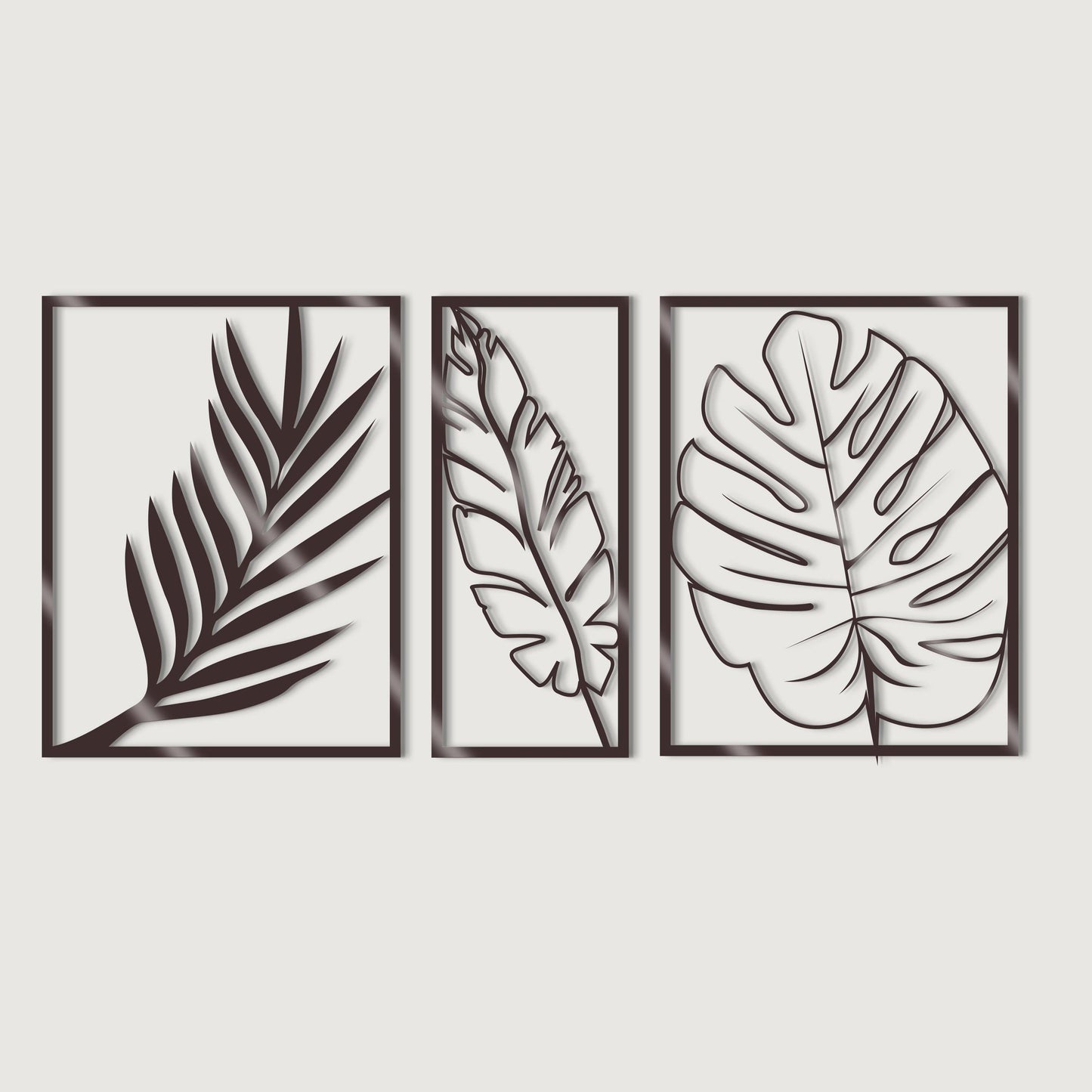 Leaves Wall Art / Set of 3 Panels with Monstera Leaf / Botanical Living Room Decor / Large Wood Wall Art