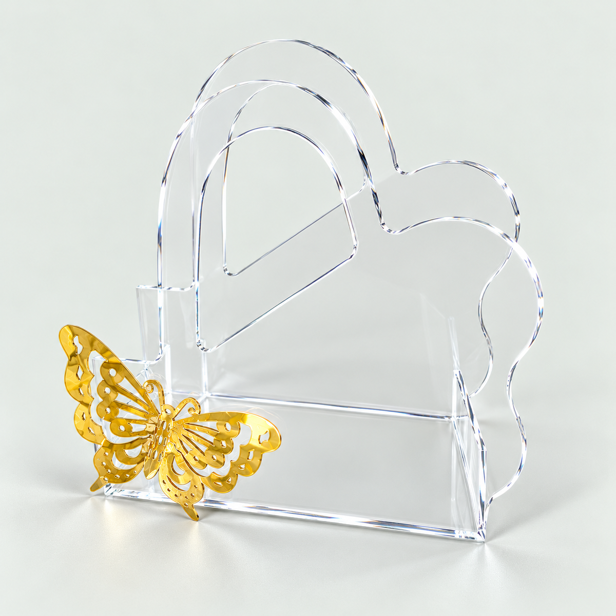 Transparent Acrylic Handbag with Golden Butterfly Design – Clear Designer Bag