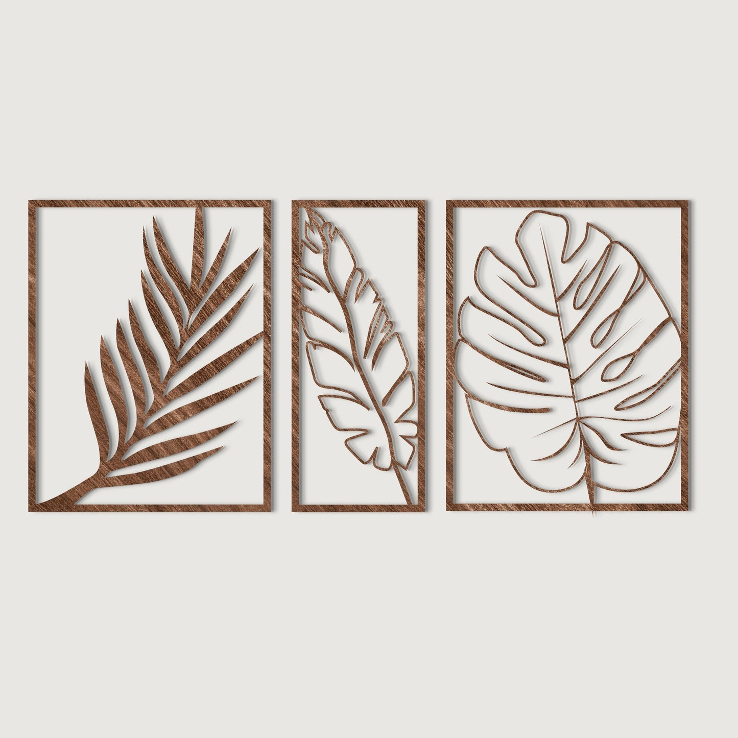 Leaves Wall Art / Set of 3 Panels with Monstera Leaf / Botanical Living Room Decor / Large Wood Wall Art