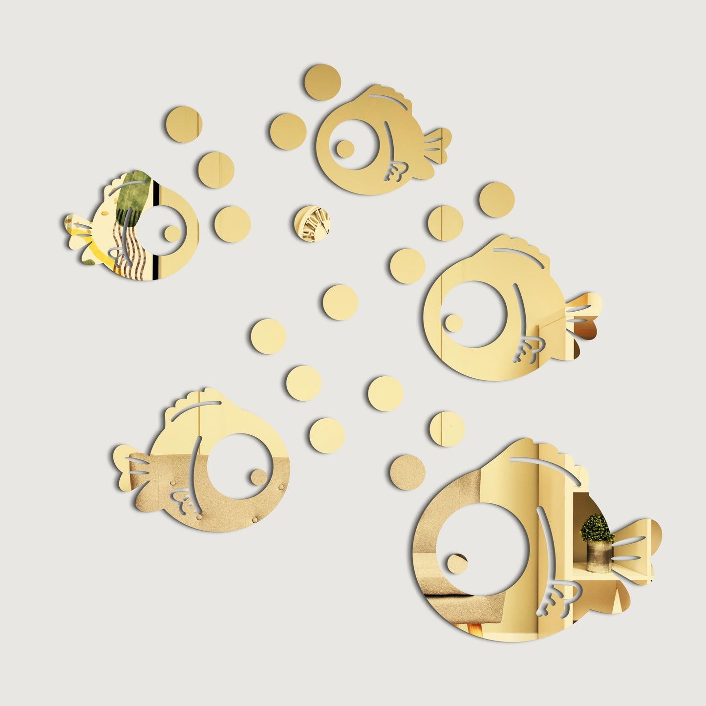 Fish and Bubbles Mirror Stickers