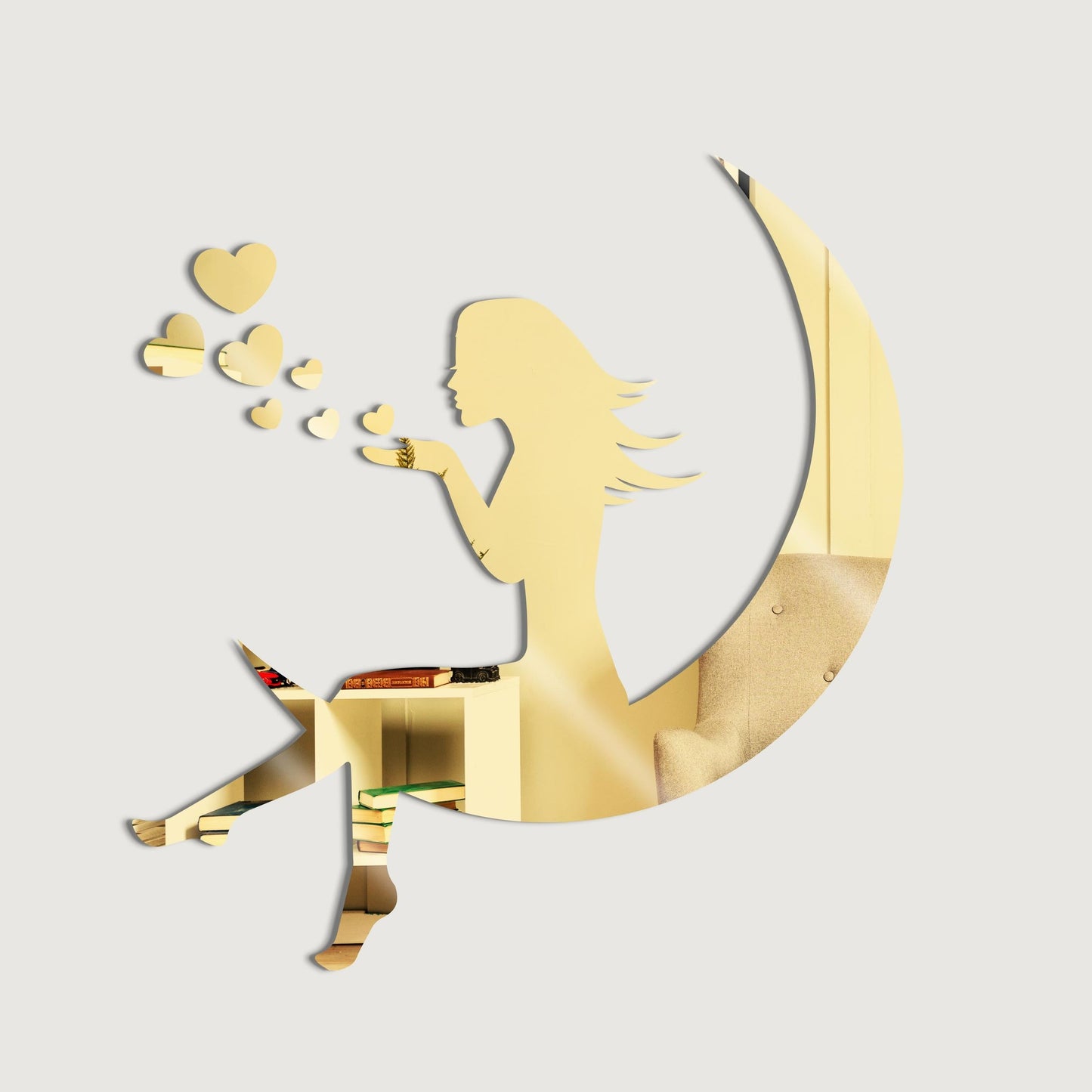 3D Girls Moon Mirror Wall Stickers