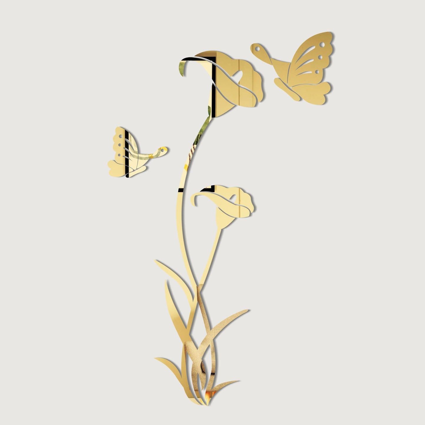 Golden Acrylic Lilly Flower & Butterfly Acrylic Mirror
