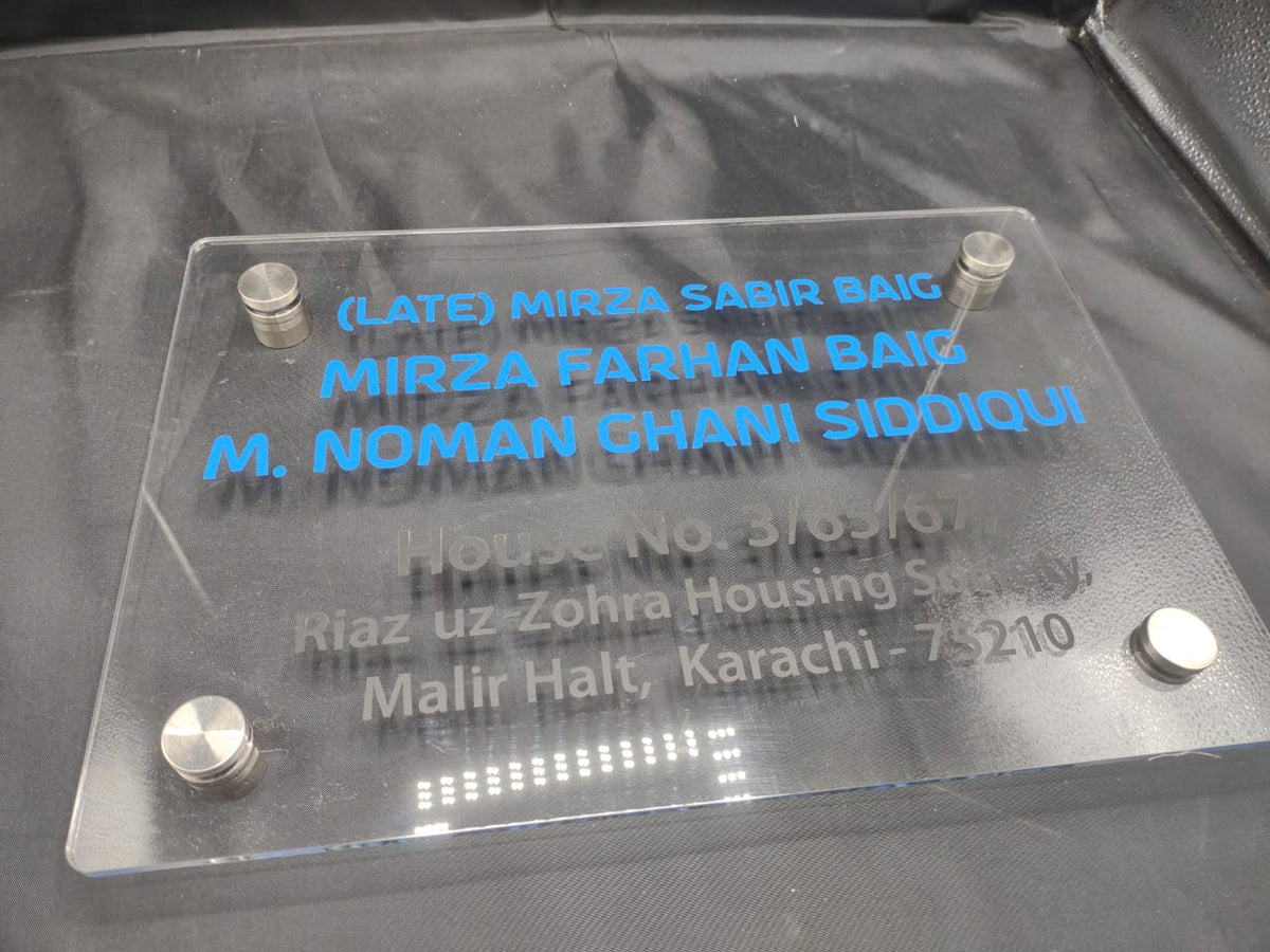 Custom Clear Acrylic Name Plate with Blue Plotter Stickers