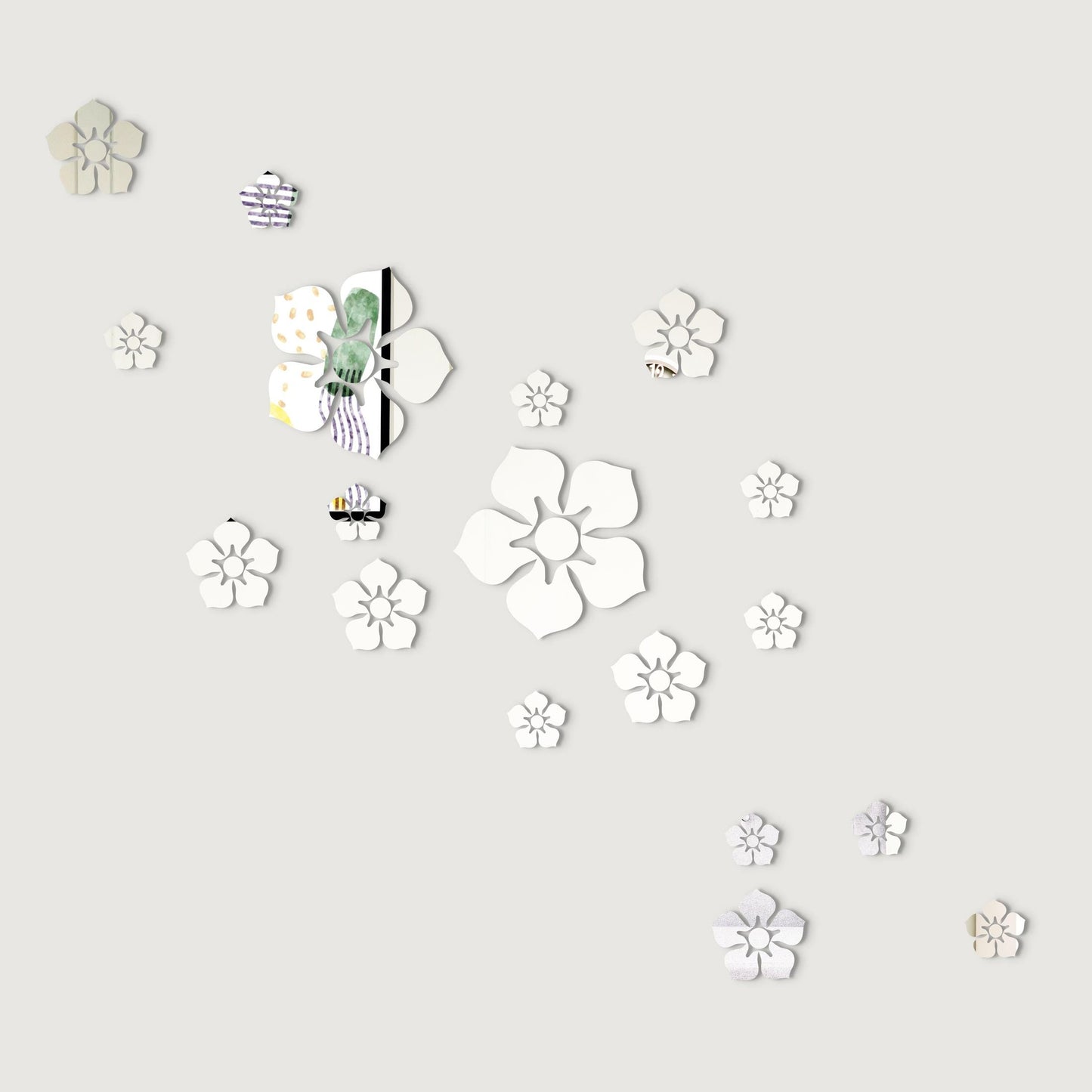 Flower Art 3D Mirror Wall Stickers Modern Ceramic
