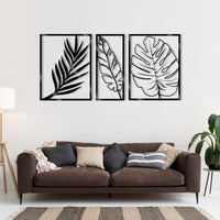 Leaves Wall Art / Set of 3 Panels with Monstera Leaf / Botanical Living Room Decor / Large Wood Wall Art