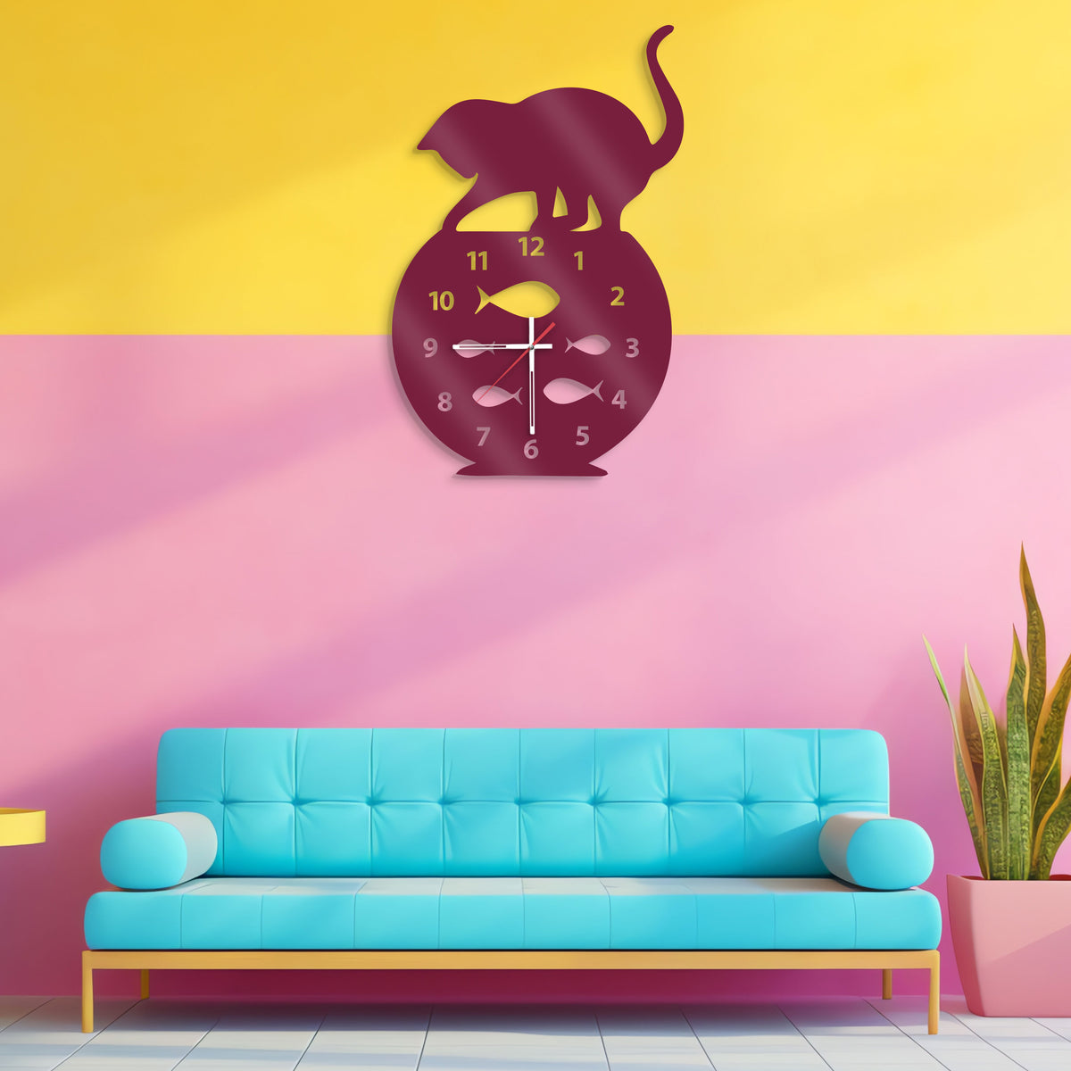 Cat and Fish Bowl Wall Clock - Stylish Wall Clock for Home Decor