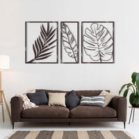 Leaves Wall Art / Set of 3 Panels with Monstera Leaf / Botanical Living Room Decor / Large Wood Wall Art