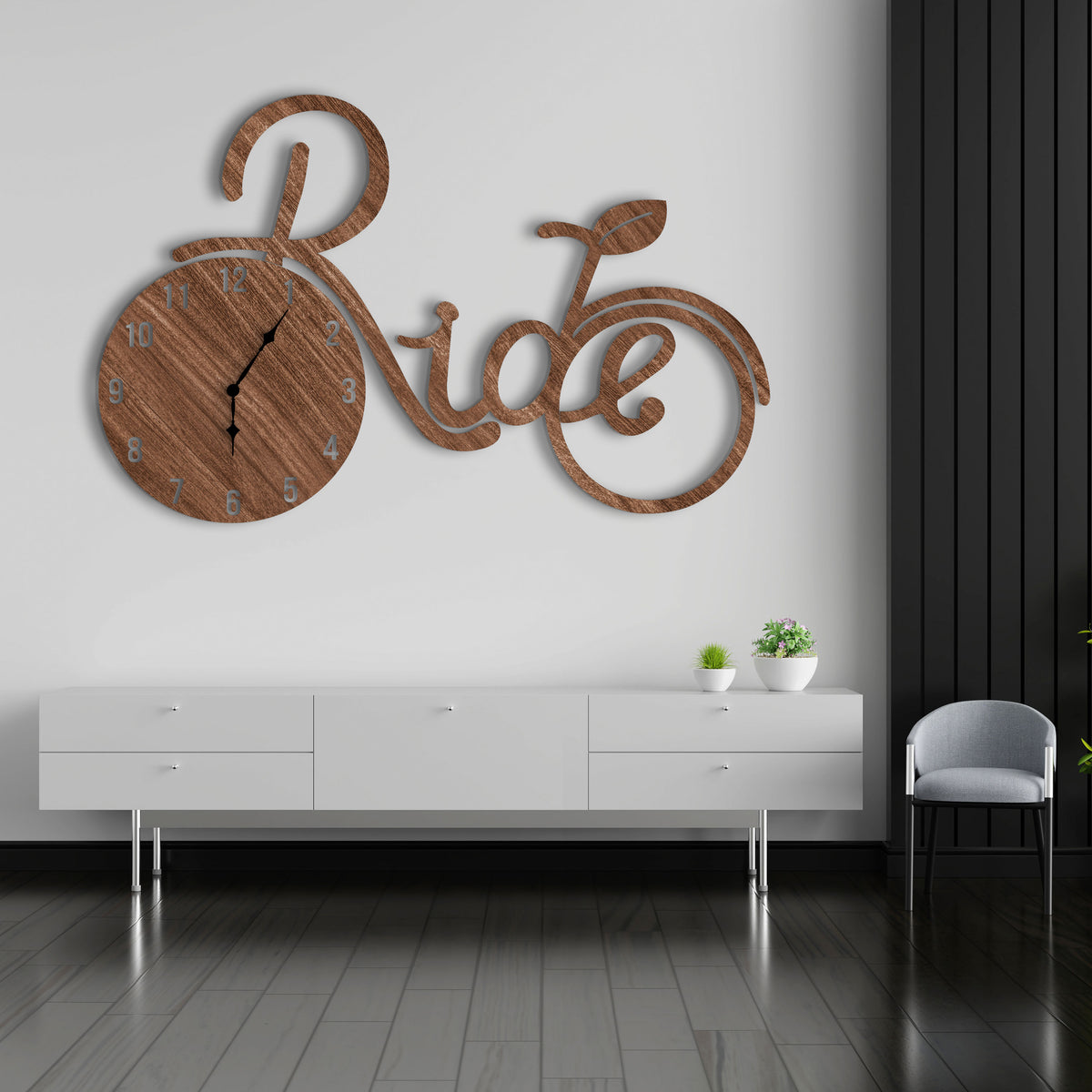 Bicycle Shaped 3D Wooden Large Wall Clock  - Stylish Wall Clock for Home Decor