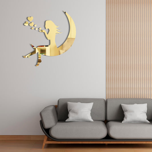 3D Girls Moon Mirror Wall Stickers