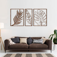 Leaves Wall Art / Set of 3 Panels with Monstera Leaf / Botanical Living Room Decor / Large Wood Wall Art