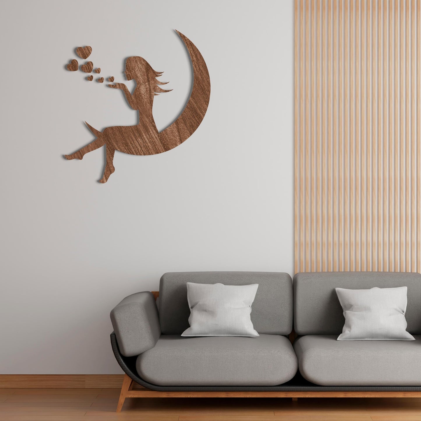 3D Girls Moon Mirror Wall Stickers