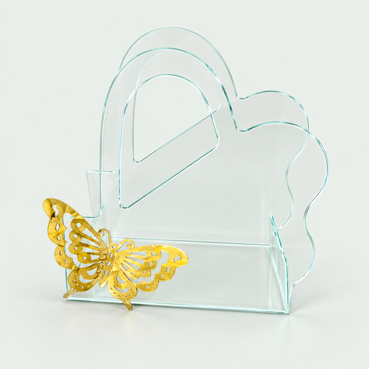 Transparent Acrylic Handbag with Golden Butterfly Design – Clear Designer Bag