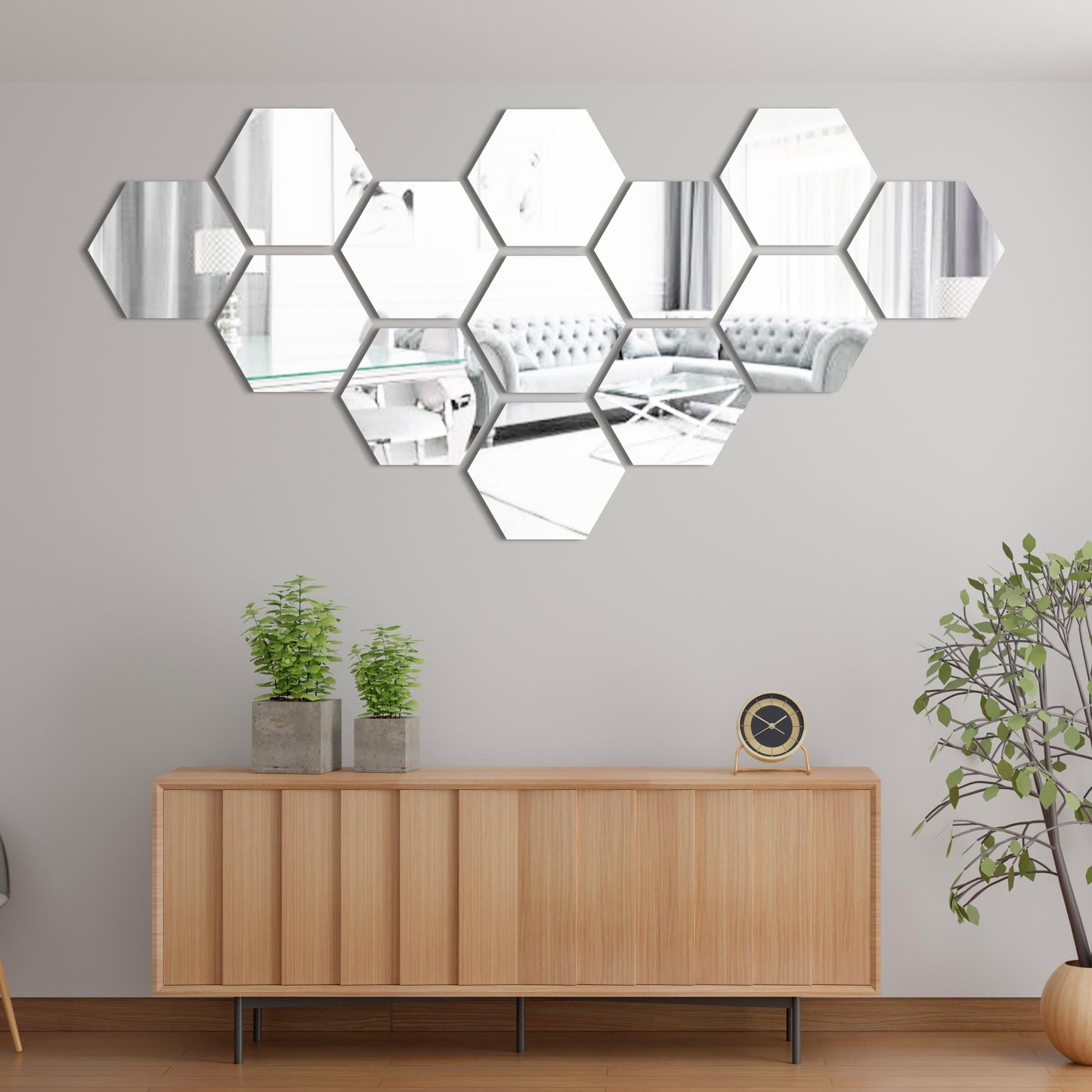 Hexagonal shape Acrylic Mirror Sticker Set