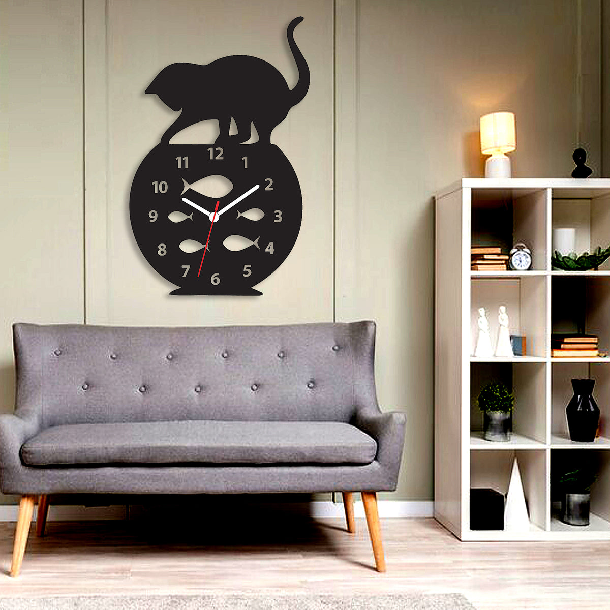 Cat and Fish Bowl Wall Clock - Stylish Wall Clock for Home Decor