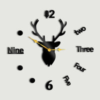 Deer Head Wall Clock Frameless DIY Wall Mute Clock 3D - Stylish Wall Clock for Home Decor