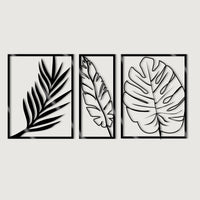 Leaves Wall Art / Set of 3 Panels with Monstera Leaf / Botanical Living Room Decor / Large Wood Wall Art