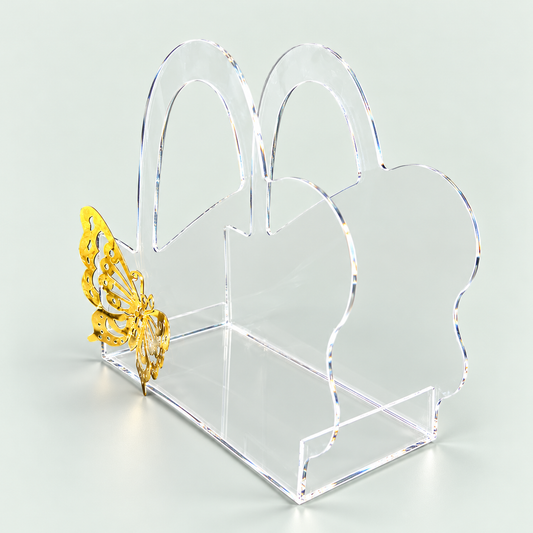 Transparent Acrylic Handbag with Golden Butterfly Design – Clear Designer Bag