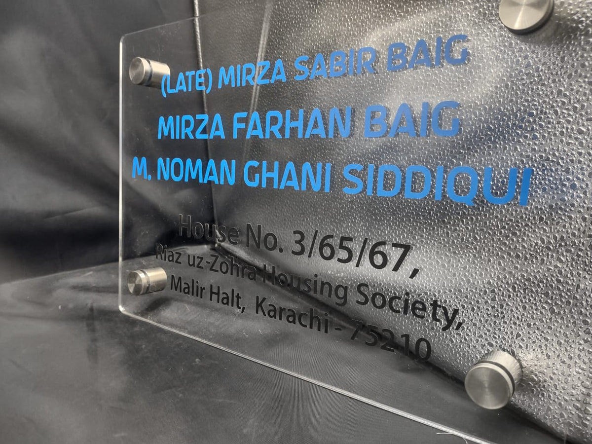Custom Clear Acrylic Name Plate with Blue Plotter Stickers