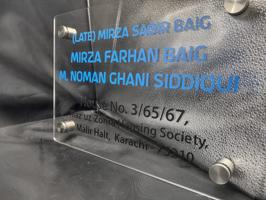 Custom Clear Acrylic Name Plate with Blue Plotter Stickers