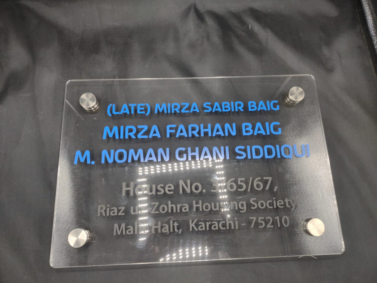 Custom Clear Acrylic Name Plate with Blue Plotter Stickers