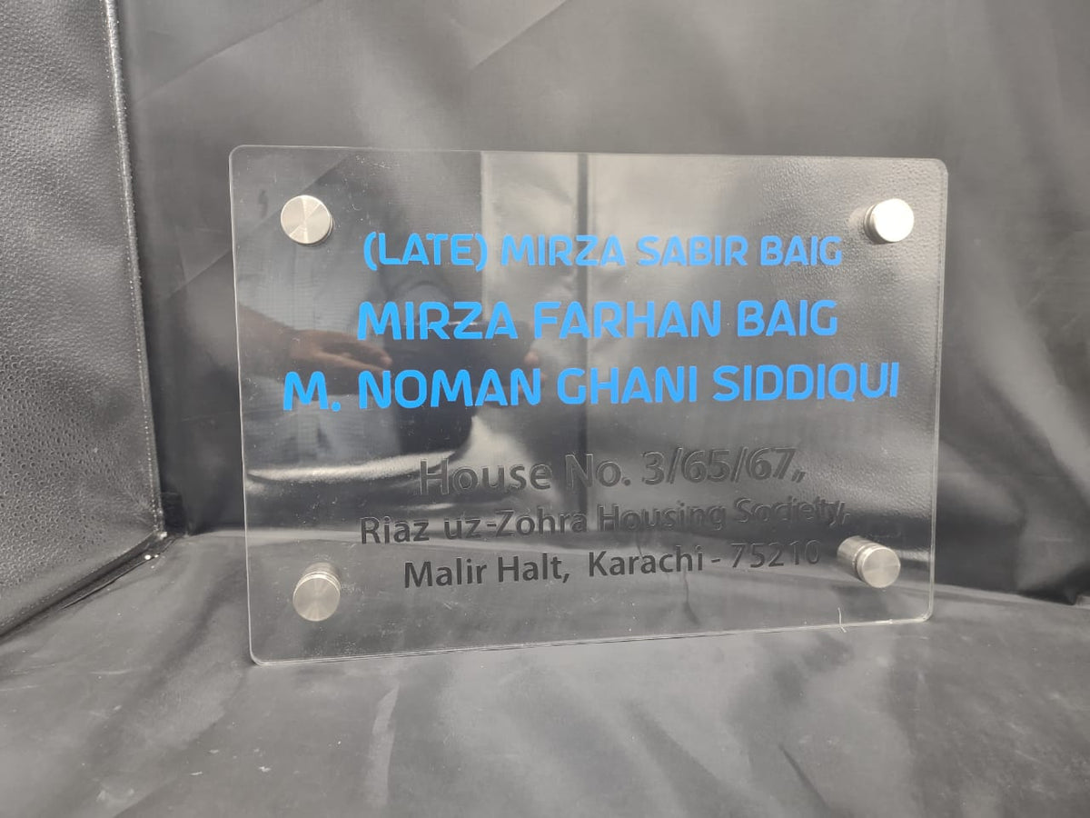Custom Clear Acrylic Name Plate with Blue Plotter Stickers