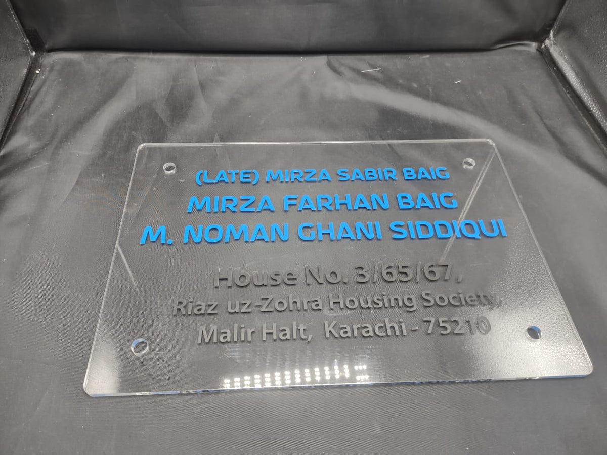 Custom Clear Acrylic Name Plate with Blue Plotter Stickers