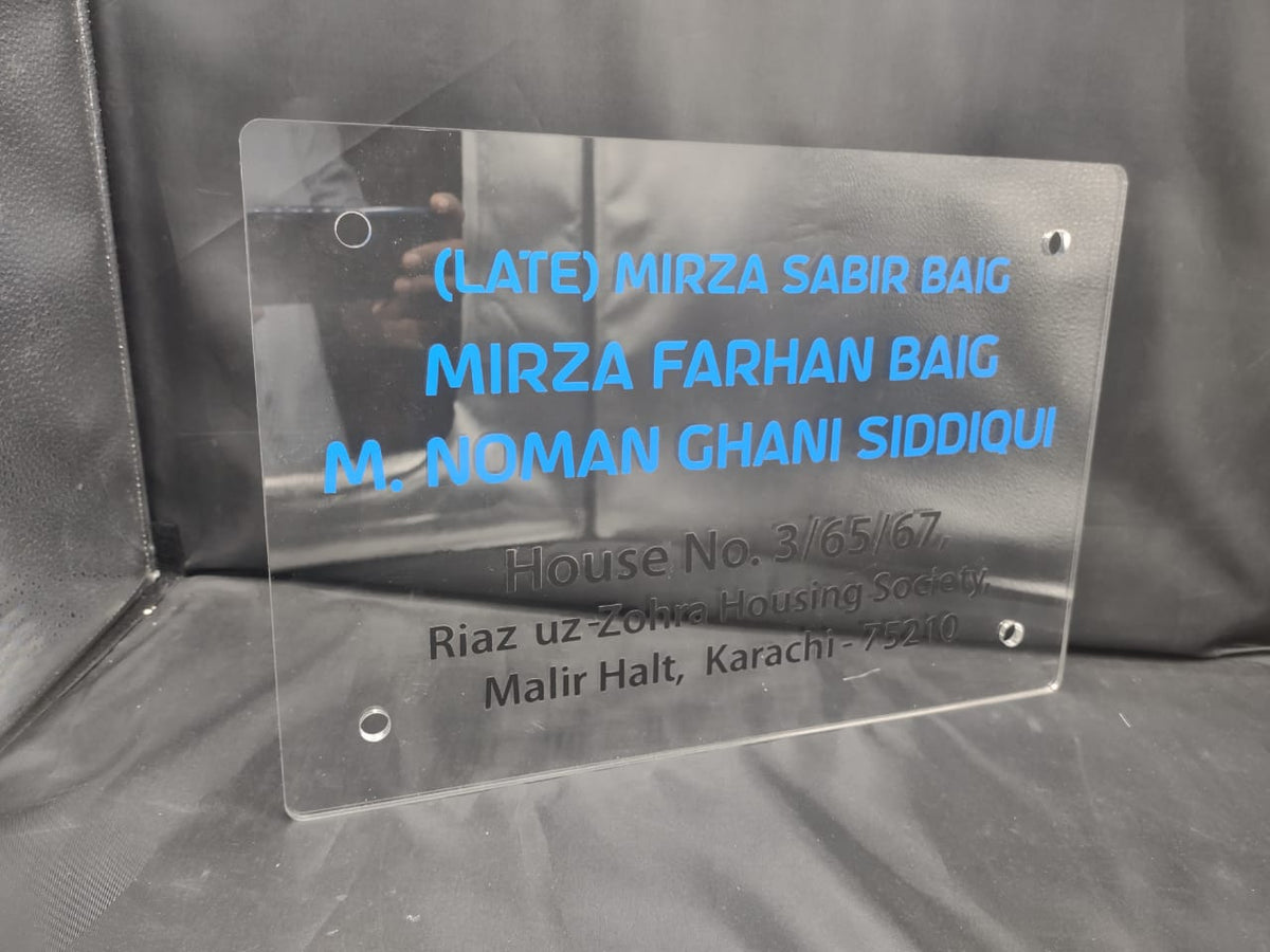 Custom Clear Acrylic Name Plate with Blue Plotter Stickers