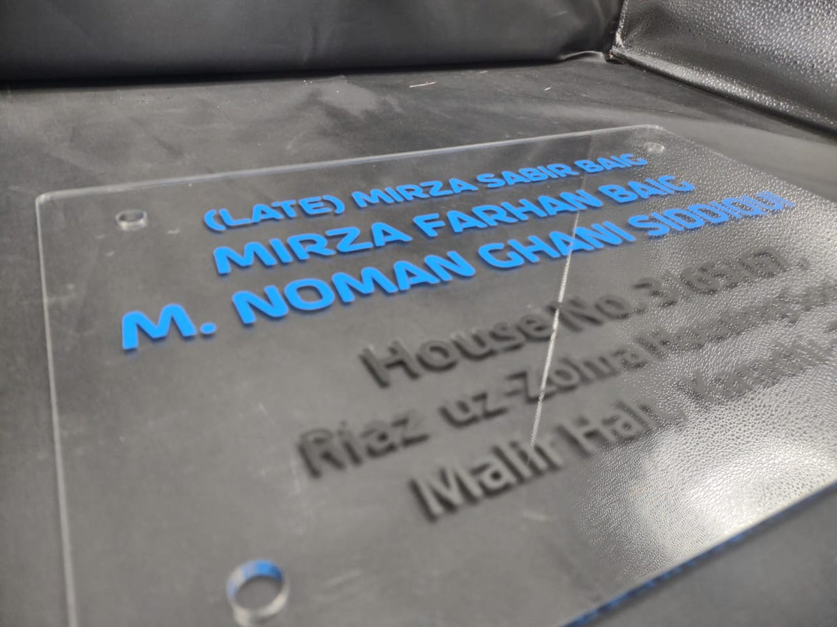 Custom Clear Acrylic Name Plate with Blue Plotter Stickers