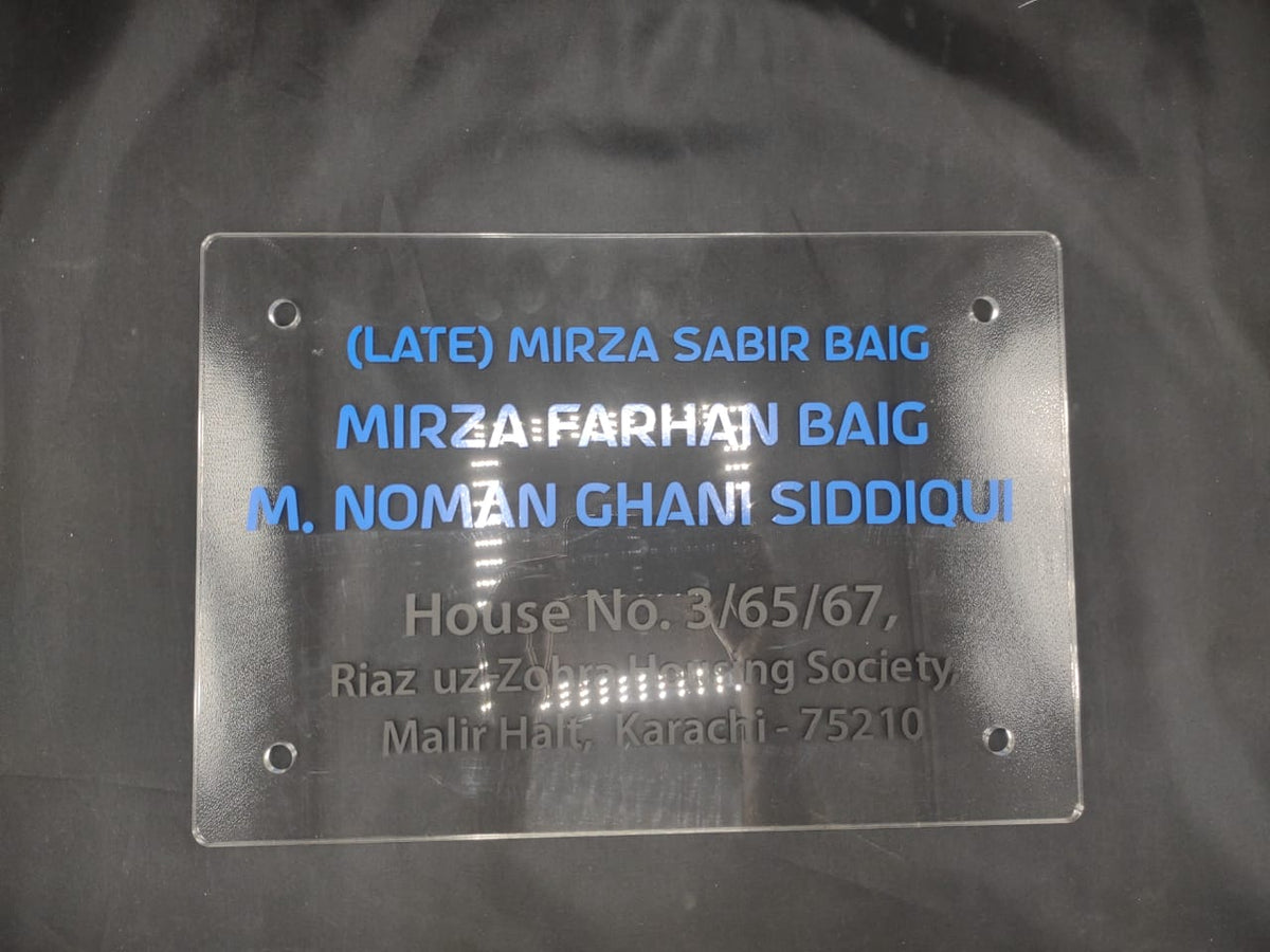 Custom Clear Acrylic Name Plate with Blue Plotter Stickers
