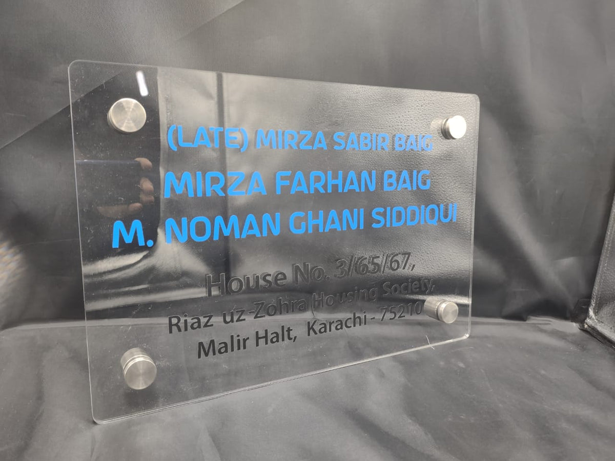 Custom Clear Acrylic Name Plate with Blue Plotter Stickers