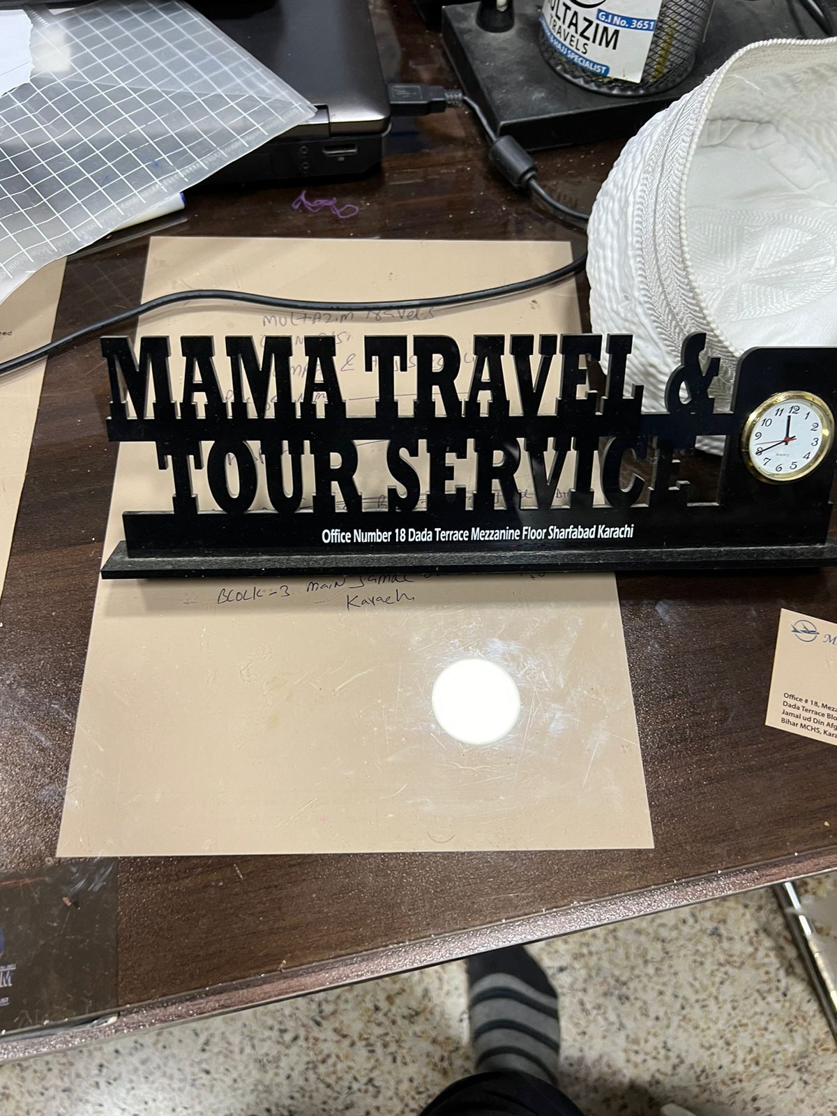 Acrylic Executive Desk Name Plate with Clock