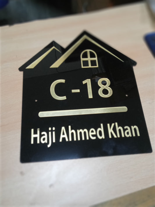 Custom Black Acrylic House Name Plate with Golden 3D Letters